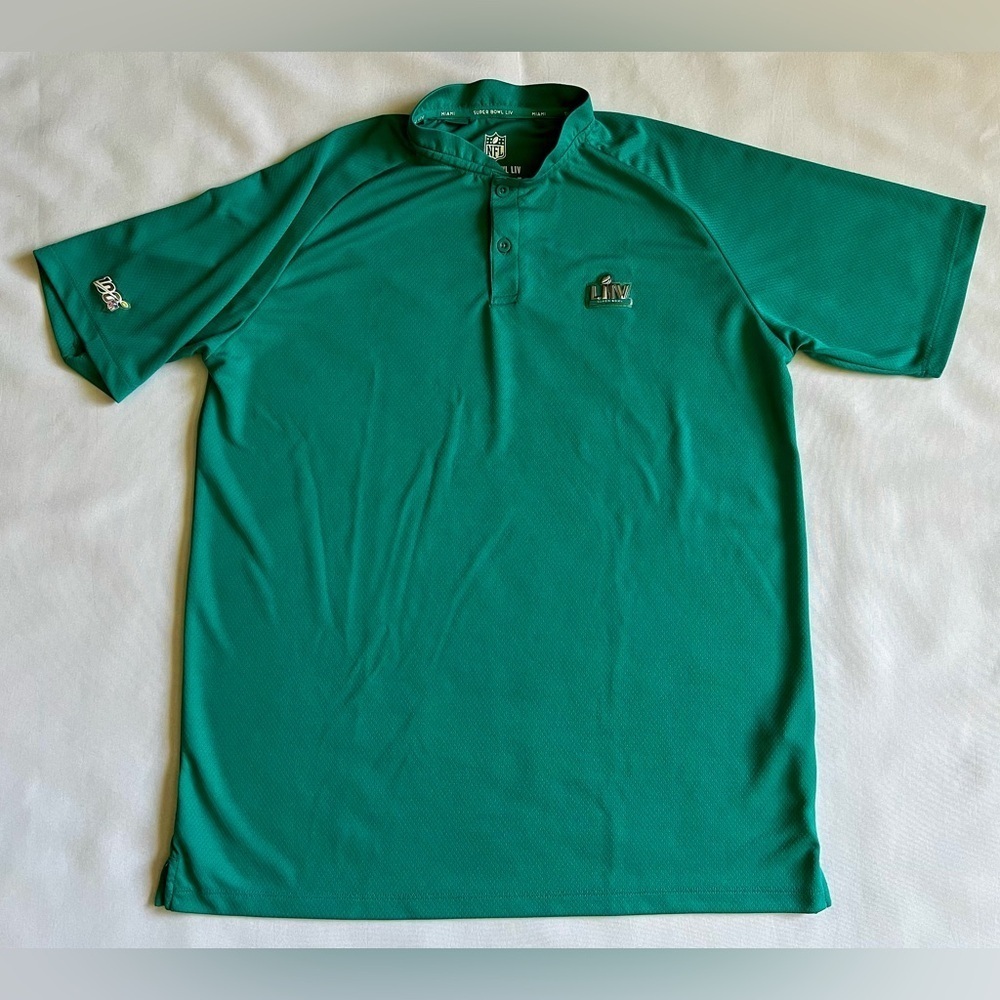 NFL Super Bowl LIV Miami Polo Shirt Men’s Medium Teal Dri-FIT On-Field 100 Logo